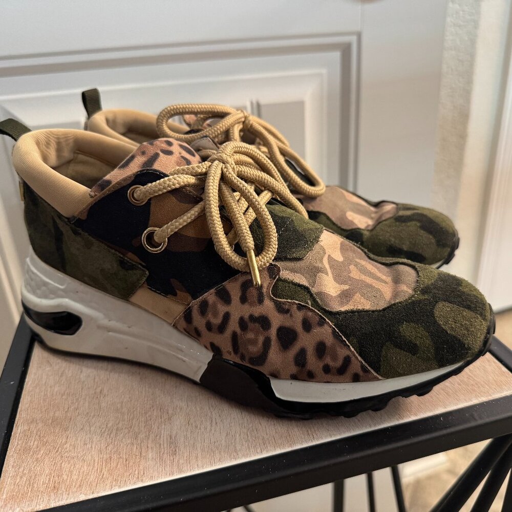 Steve Madden Camo & Leopard Print Mixed-Media Sneakers in Green, Brown, Tan